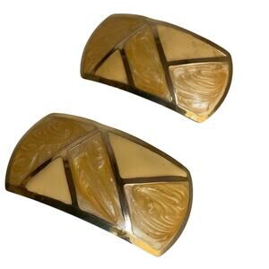 Vintage Art Deco Style Gold Tone Geometric Resin Statement Earrings 80s